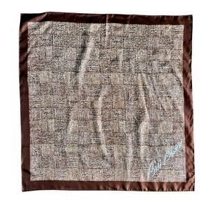 Vintage Bill Blass Silk Scarf Brown White Check Pattern 28” Square Designer